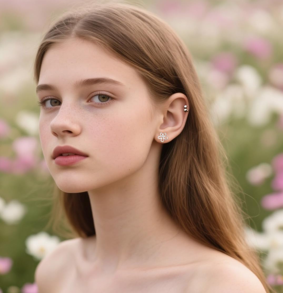 Reffeer Solid 925 Sterling Silver Flower Stud Earrings for Women Teen Girls Hollow Flower Stud Earrings Spring - Image 3