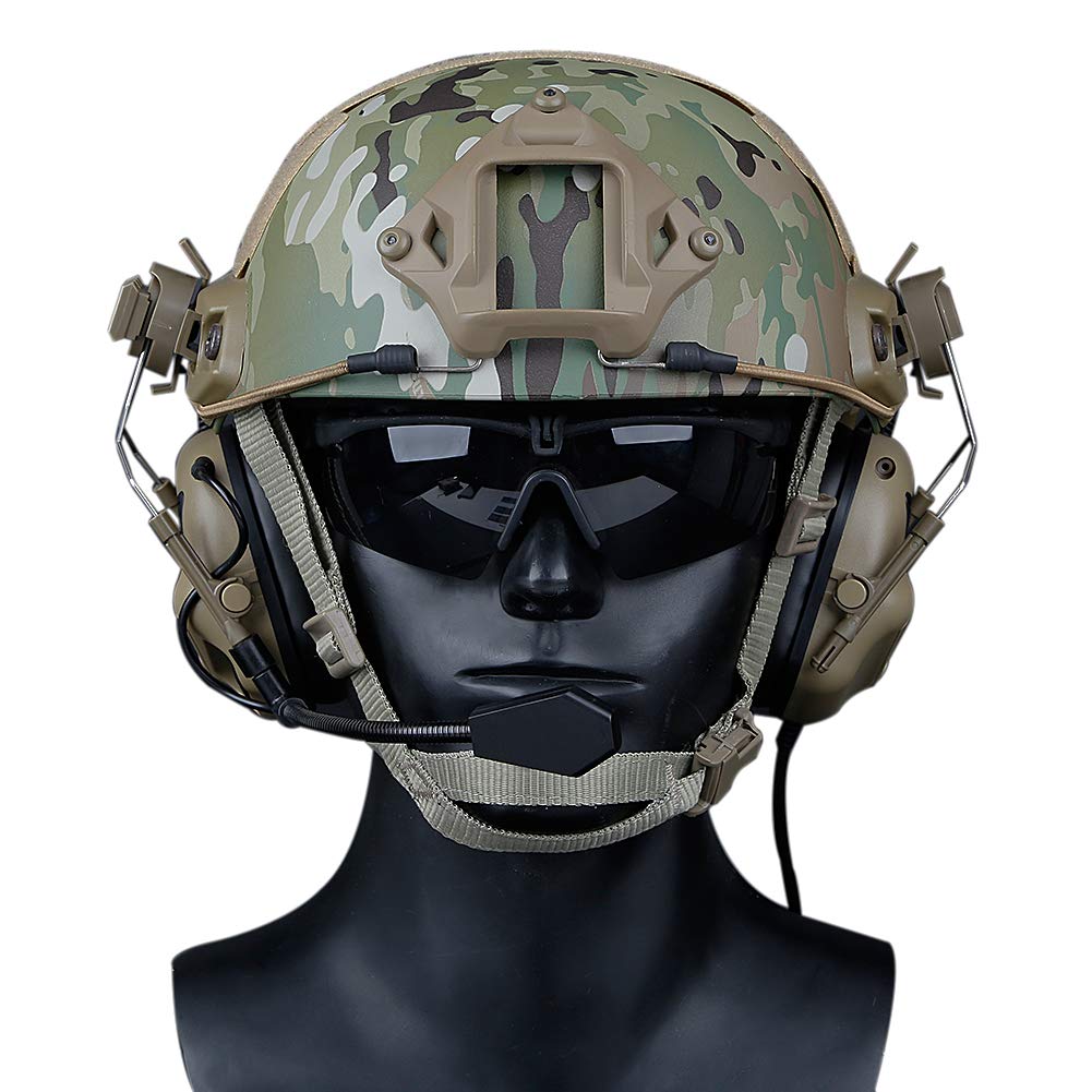 Cuffie Airsoft Tattico Paintball Caccia attività Casco Guida Laterale Auricolare Impermeabile Auricolare con Microfono Funzionale Cuffia