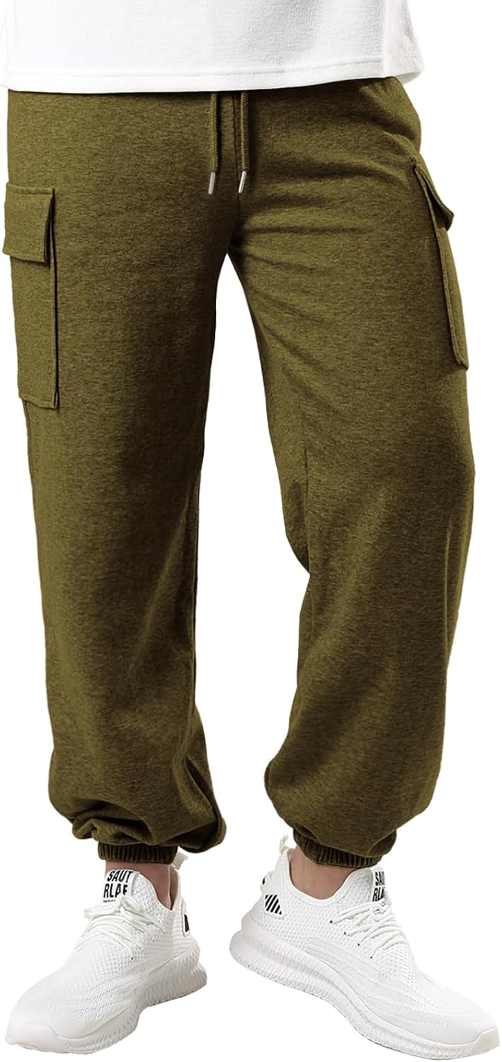 Ohoo Men's Lightweight Cargo Joggers Breathable Soft Cotton Blend Regular Fit Sweatpants