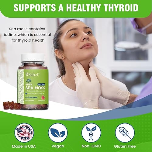 Miniatura 6 de Safrel Gomitas de musgo marino irlandés de 3000 mg - 60 gomitas veganas - con vejiga y raíz de bardana - Suplemento de tiroides, energía y apoyo