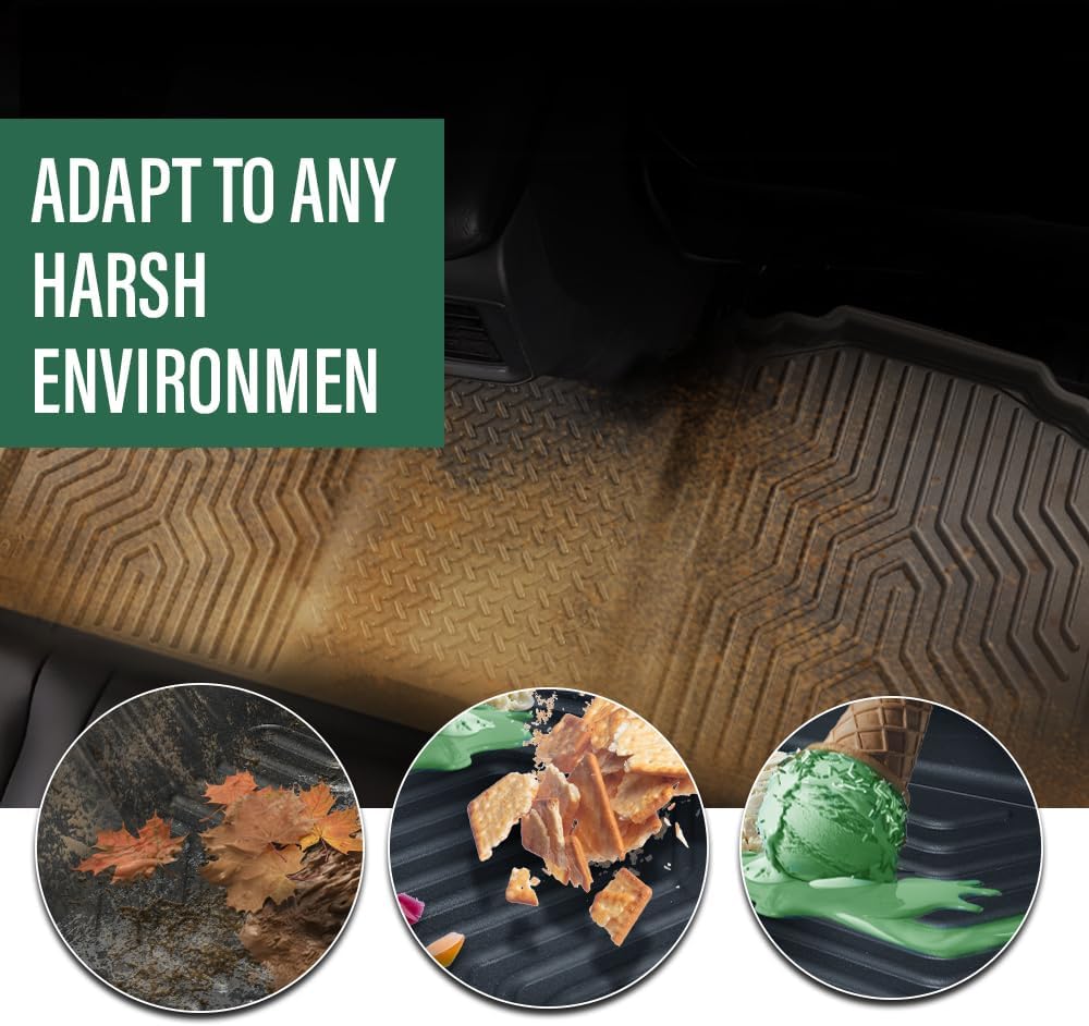 LQI Floor Mats Cargo Liners 3PCS Compatible with Dodge Ram 1500 2500 3500 Crew Cab 2010-2018 w/Auto Trans 1st & 2nd Row TPE All Weather Protection Black Floor Liners