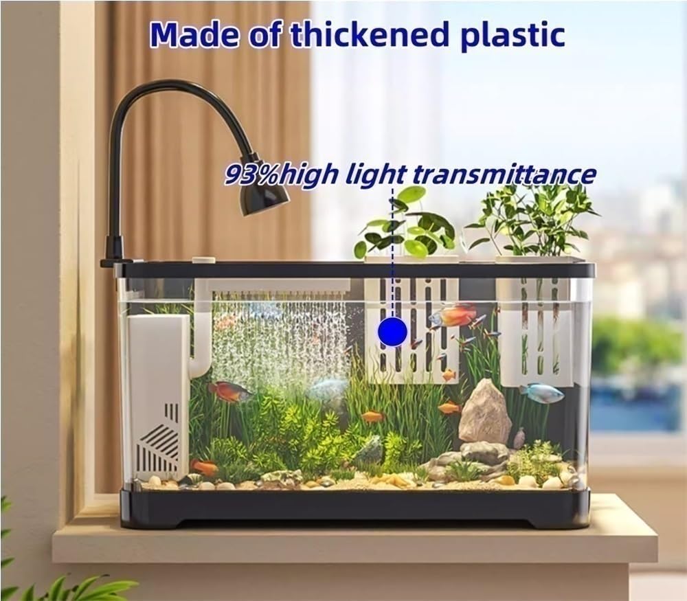 Acquario per pesci da 3 galloni, piccolo acquario con luce, kit per acquario, con sistema di filtraggio, adatto per soggiorno, ufficio, studio (bianco, 18,3 x 19,6 x 30,5 cm)