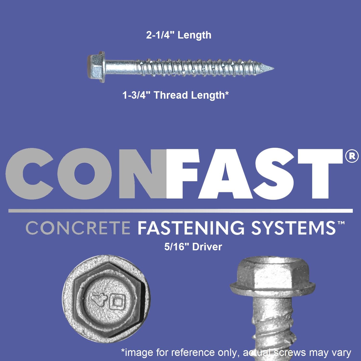 CONFAST Betonschrauben, 6,3 mm x 5,4 cm, 410 Edelstahl, Sechskant, mit Betonbohrer zur Verankerung an Mauerwerk, Block oder Ziegel, 50 Stück pro Box