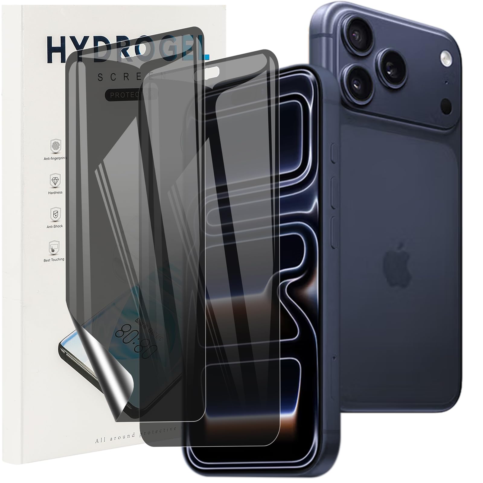 KUSINHOKA Privacy Screen Protector for iPhone 17 Pro Max, [2 Pieces] Anti-Spy Hydrogel Flexible Full Coverage Protective Film, Anti-Scratch Film Protector for iPhone 17 Pro MAX