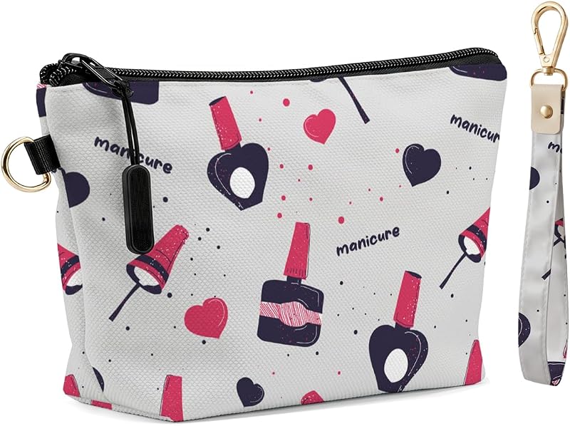 Necessaire de maquiagem Fokongna com chaveiro e alça de pulso, Nail Heart, Pacote com 2
