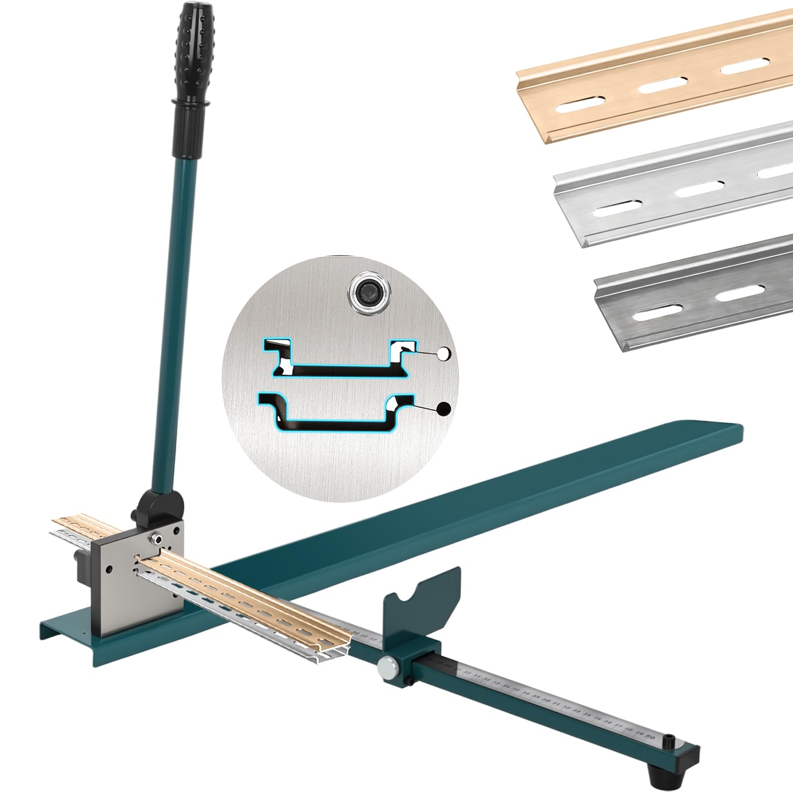 bimiti Cortador manual para rieles de 35 mm de acero, aluminio y hierro | Cortador de carriles con regla de medición, cortador de doble ranura para rieles