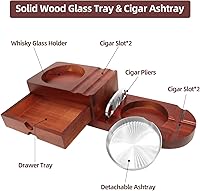 Vista 4 de Cenicero de cigarros, bandeja de vidrio para whisky y bandeja de ceniza de madera con cortador de puros, incluye cajón y ranura para sostener puros
