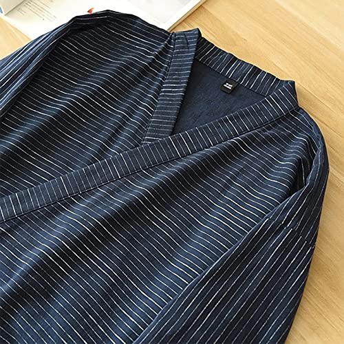 SIQITECHNO Men Summer Kimono Bathrobe Long Cotton Yukata Woven Striped Pajamas Loungewear Mens Bathrobe Sleepwear Nightgown3