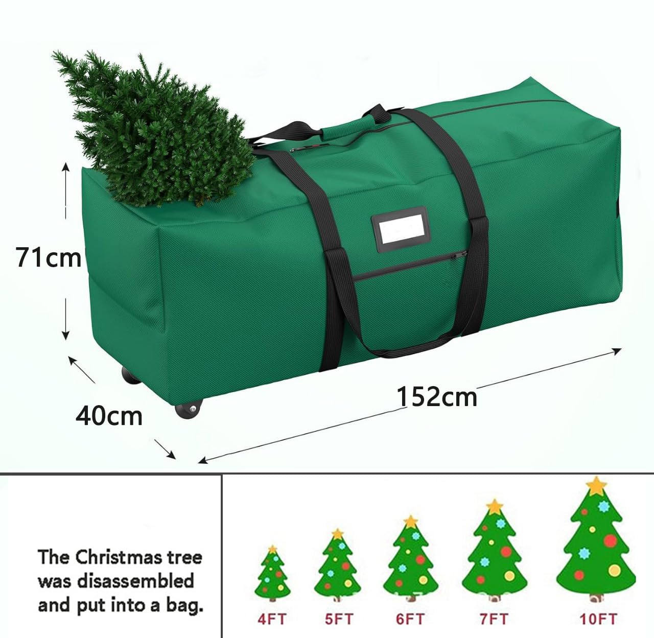 Odot Sac Rangement Sapin de Noel À roues Imperméable, Grand Bande Sac de Rangement de Sapin de Noël Artificiel, pour vêtements, Édredon, Tissu Oxford, avec Poignées (Rouge,152x40x71cm)