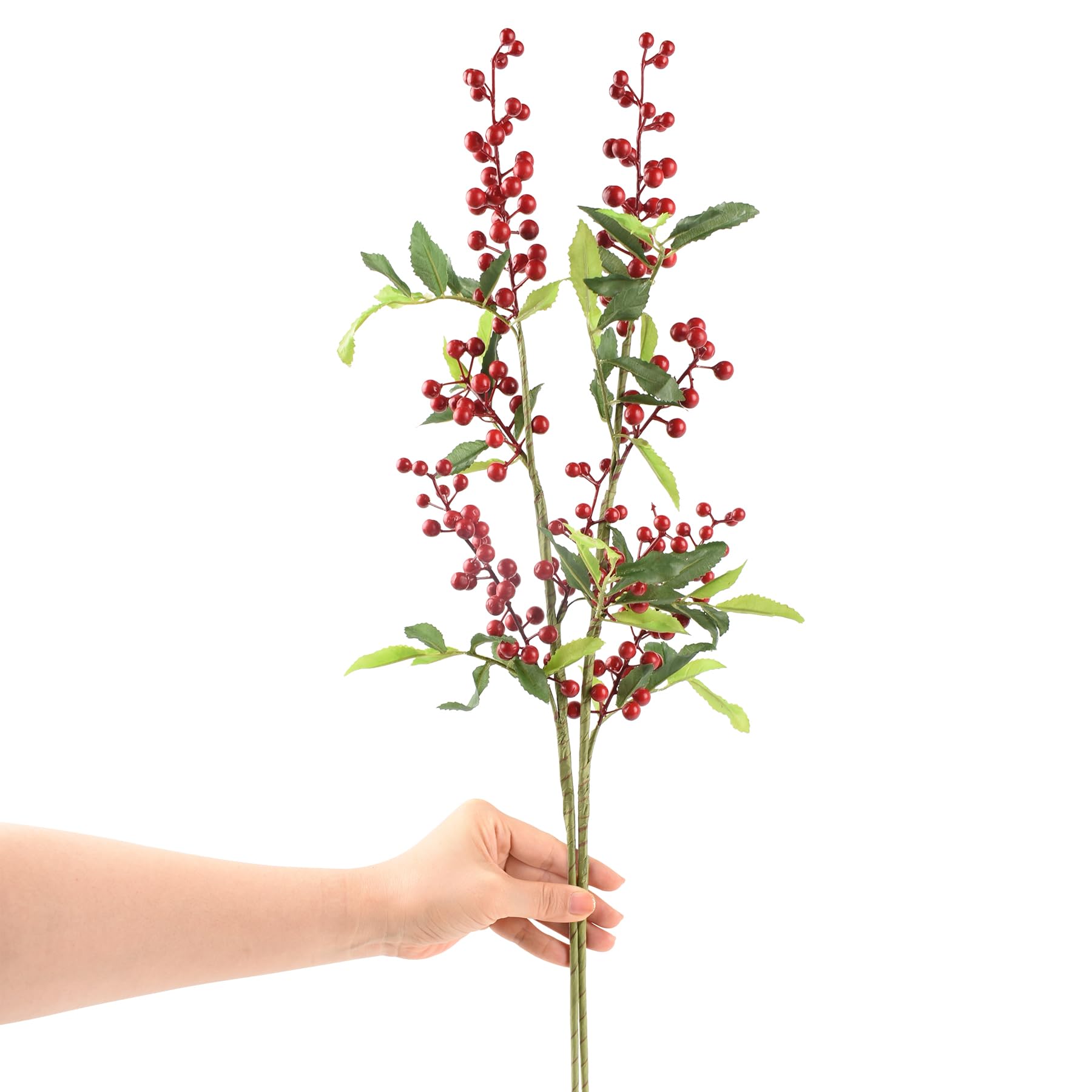 HUIANERArtificial Berries, 2pcs Artificial Redberry with Stems 27.5" Lifelike Fruits Fake Redberries Simulation Flowers for Wedding DIY Bridal Home Kitchen Party Decoration