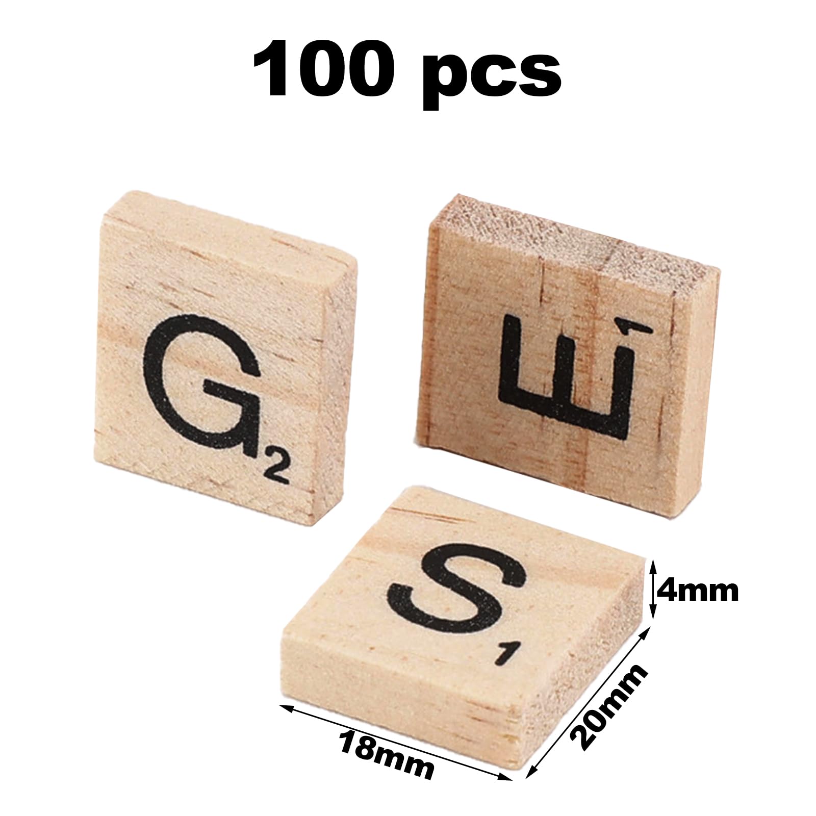 Outbit – 100 Carreaux En Bois Alphabet A-Z – Lettres Capitales Et Chiffres – Scrabble – Artisanat Éducatif – 1,8 X 2,0 X 0,5 Cm