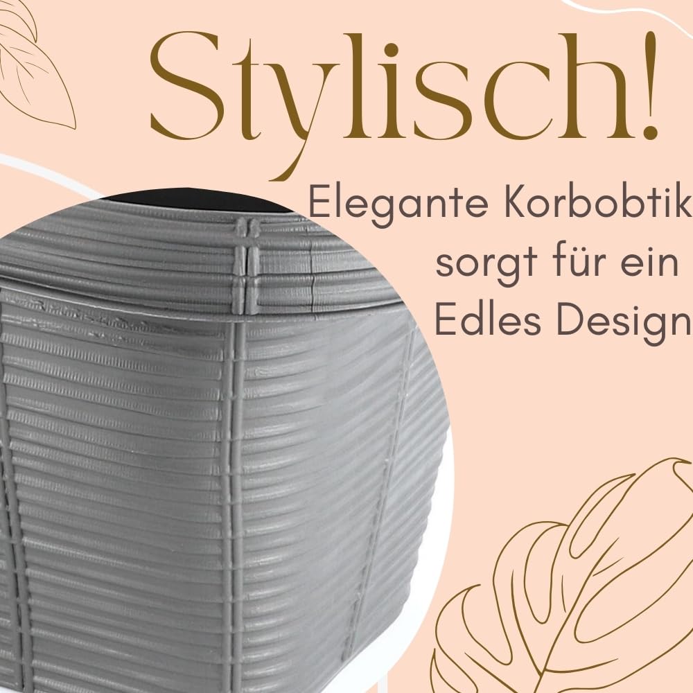 GarPet 4er Set Blumenkasten Balkongeländer Balkon Blumenkasten Balkonkasten mit Halterung Geländerkasten mit Wasserspeicher Rattan Optik Anthrazit 60 cm