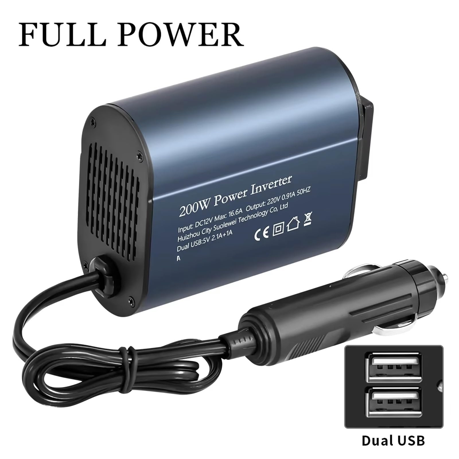 Falownik 200 W, ładowarka, falownik solarny, przenośna maszyna 220 V/50 Hz, gniazdo, falownik sinusoidalny, ładowarka samochodowa 12 V