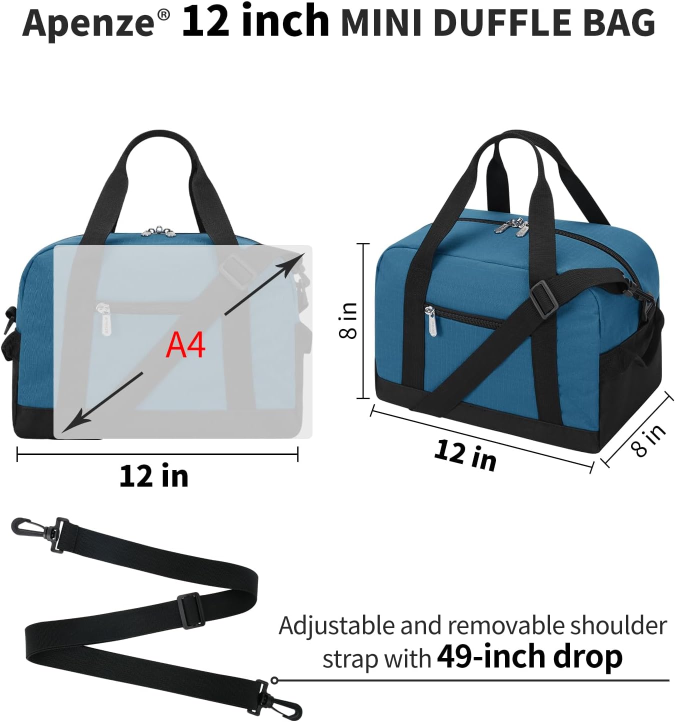 Small Gym Bag Carry On Bag - 12 in Mini Duffle Bag Lightweight for Overnight Travel(Blue) - Image 6