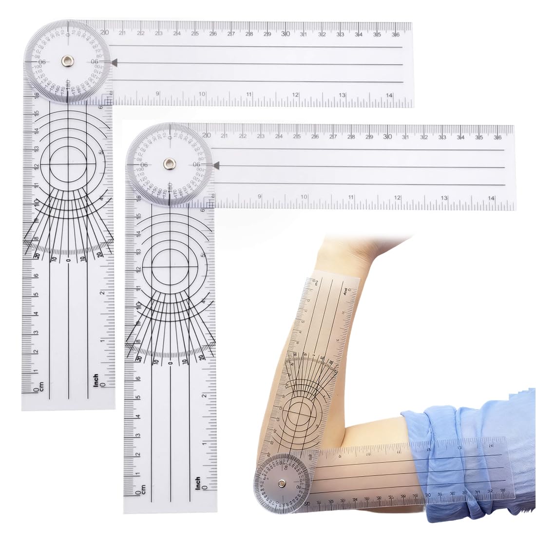 Goniometro in PVC per Fisioterapia, Misuratore di Angoli Medico, Protrattore Trasparente 360° 36 cm