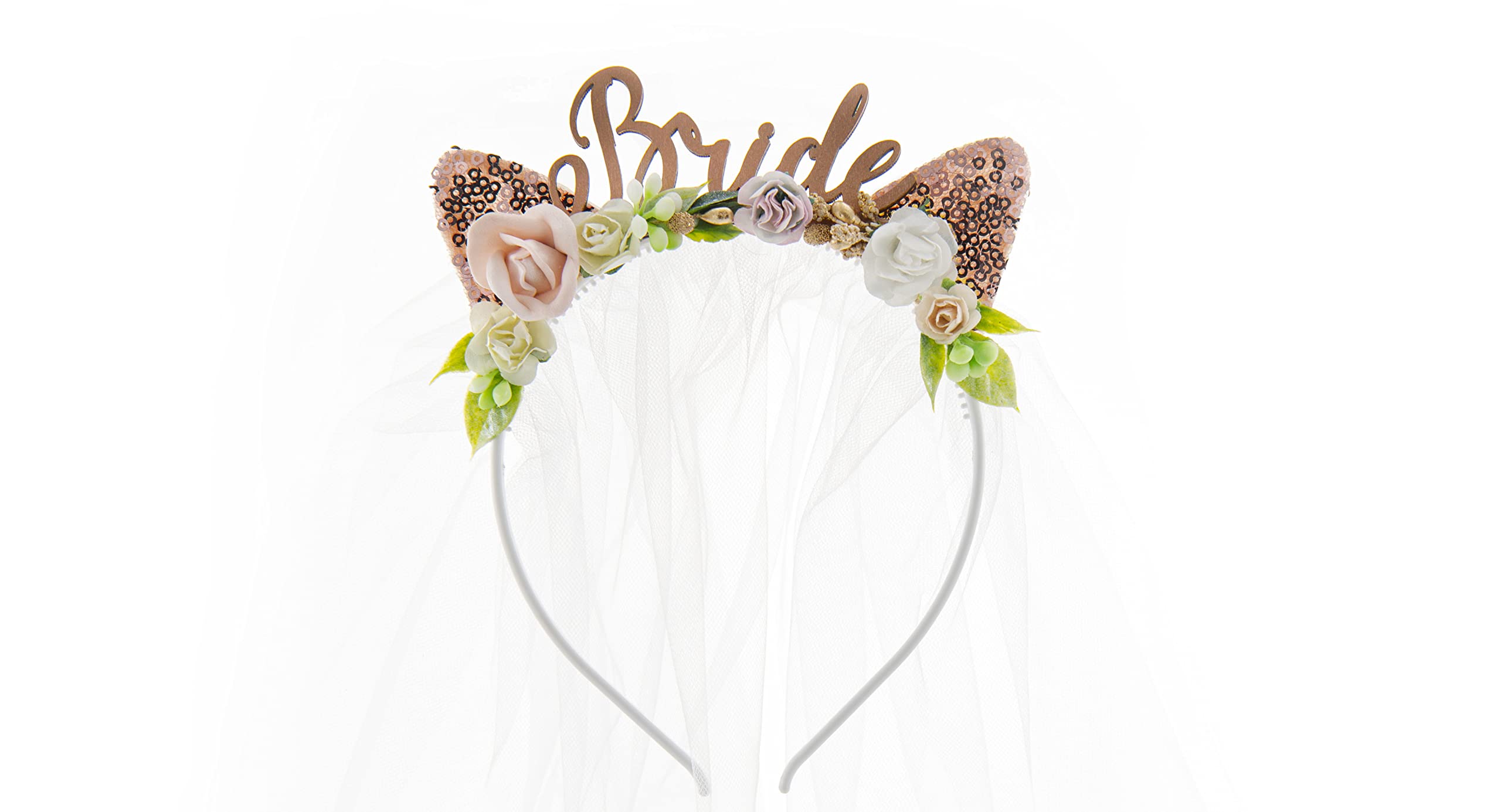 Cat ears headband with flowers, Bride hair accessories