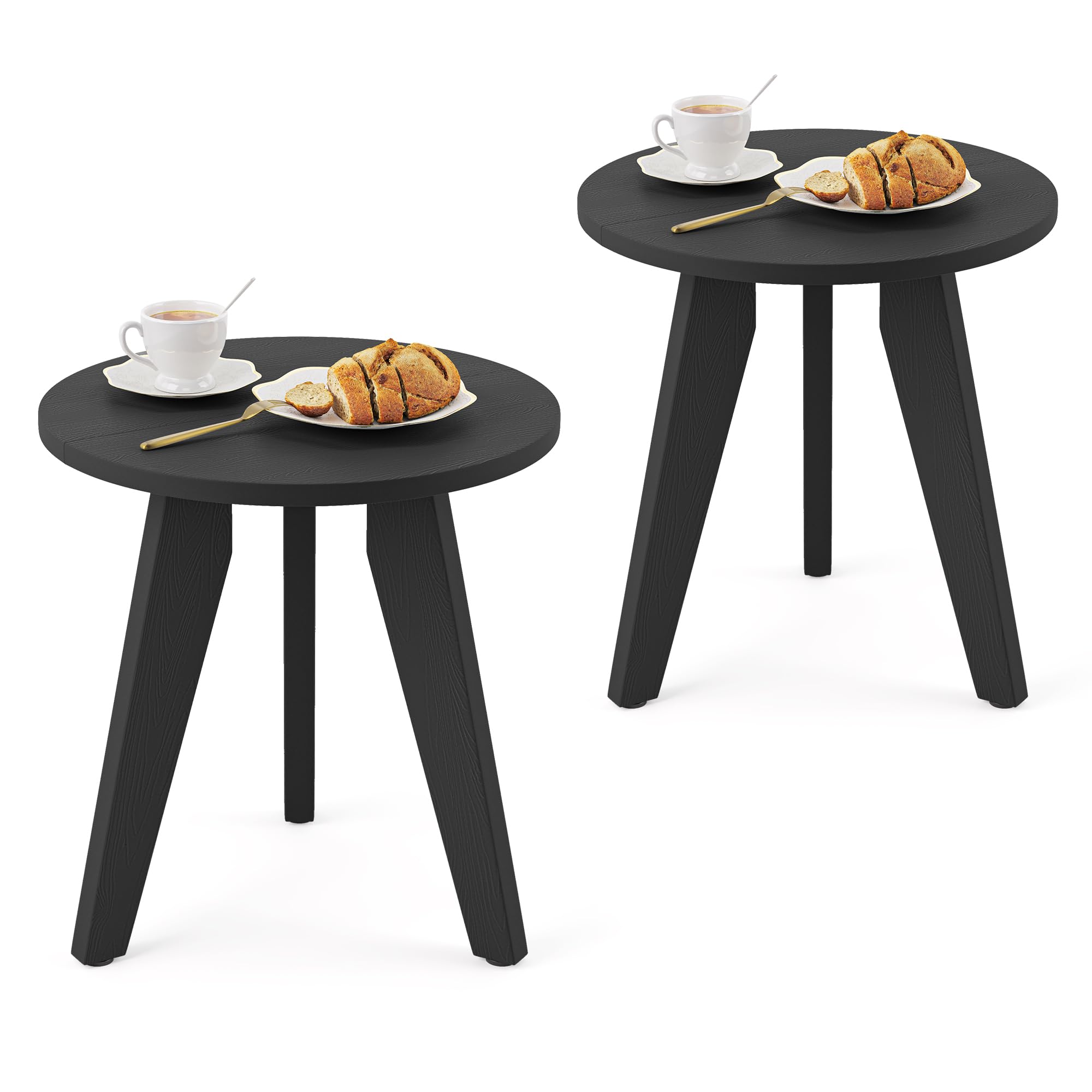Photo 1 of Homenjoy HDPS Outdoor Side Table Set of 2, Small Round Side Table Weather-Resistant, Outdoor Side Tables for Patio, Porch, Deck, End Table for Plant Stand, Living Room, Bedroom, Black