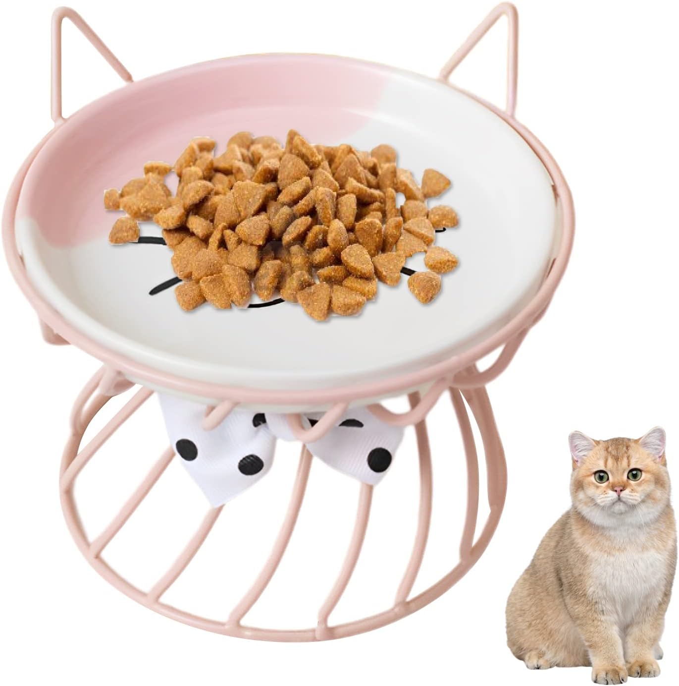 Flacher Keramik-Katzennapf Mit Holzständer - Ergonomische Futterschale Für Katzen & Kleine Hunde