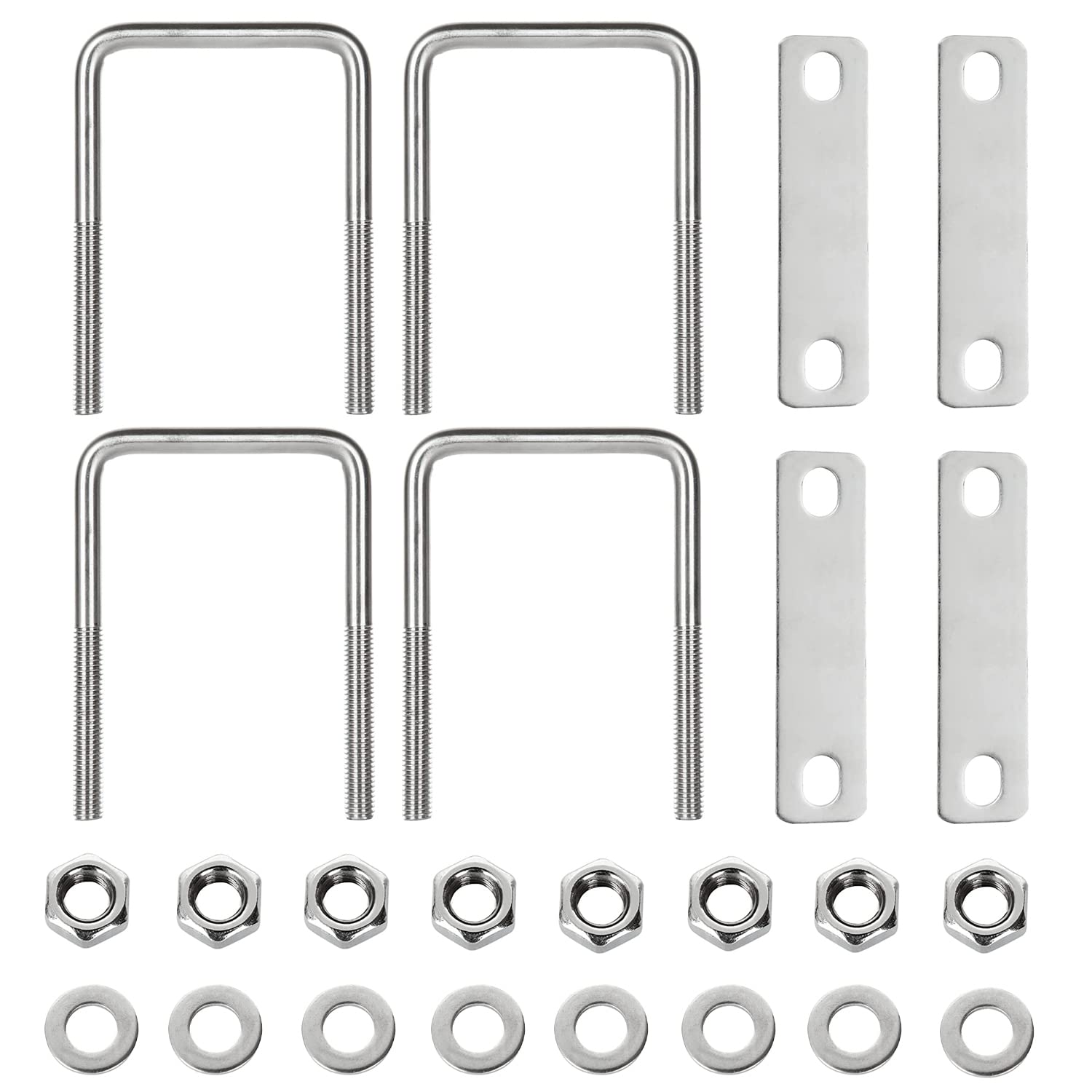 4 pezzi staffa a U, vite a U, fissaggio viti da stiro, viti quadrate in acciaio inox, bulloni a U robusti, con piastra del telaio, rondelle durevoli, per traino, auto, navi