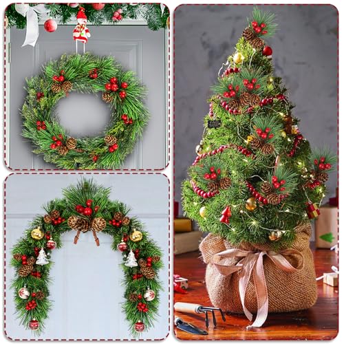 20pcs Künstliche Tannenzweige Mit Tannenzapfen Und Roten Beeren, 11cm Deko Zweige Weihnachten, Weihnachtszweige Künstlich, Kleine Tannenzweige Deko für Diy Weihnachten Kranz Weihnachtsbaum Deko