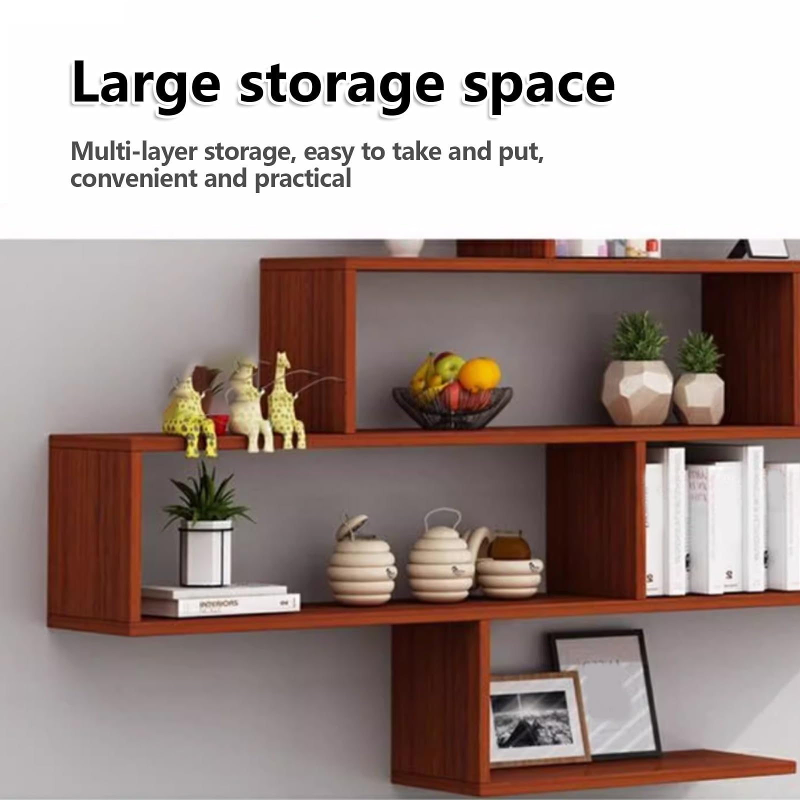 Mensola sospesa in legno, da parete, decorativa, per soggiorno, camera da letto e altro ancora, elegante mensola da parete in legno (160 cm x 20 cm x 80 cm)