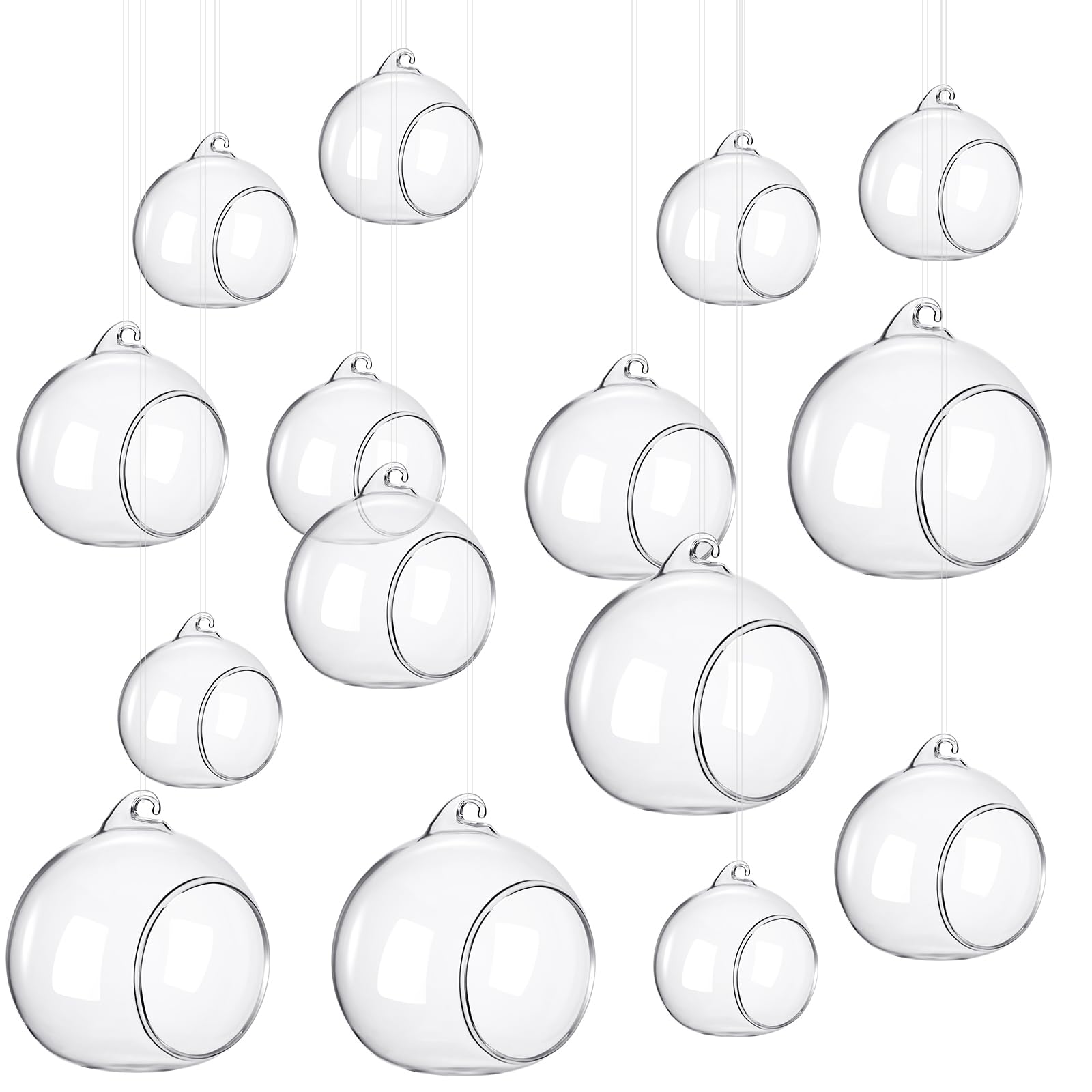 GlikCeil Glas-Teelichter, Kerzenhalter zum Aufhängen, große Kugeln, befüllbar, transparent, Terrarienkugeln, Luftpflanzenhalter mit Angelschnur, Hochzeitsdekoration, Baumdekoration, 36 Stück