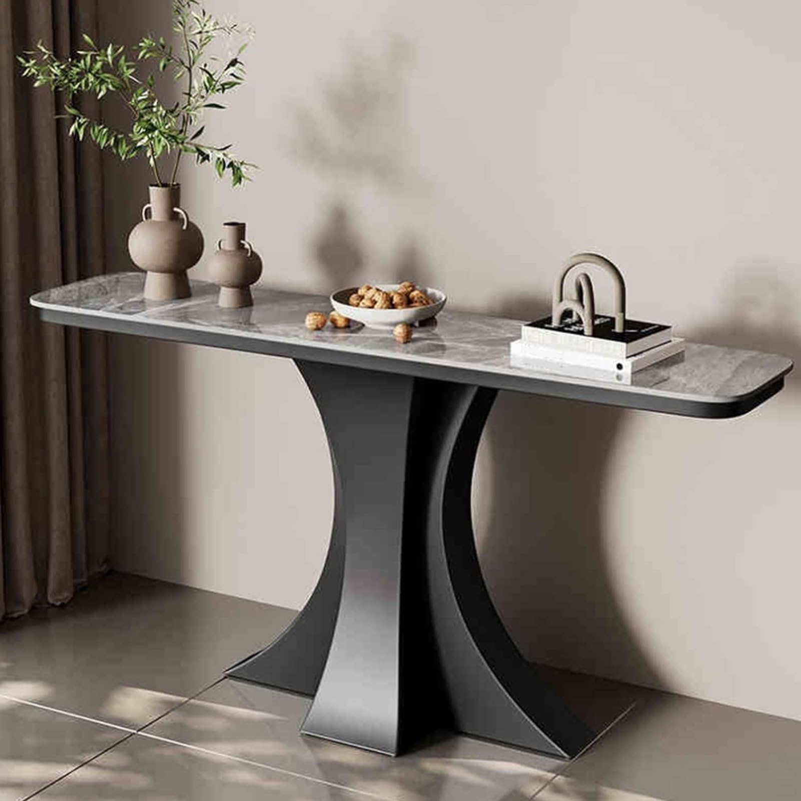 MESCXTY Narrow Console Table, Modern Entryway Sofa with Sturdy Metal Base for Living Room, Hallway, Entrance(Black+Gray,80cm/31.5in)