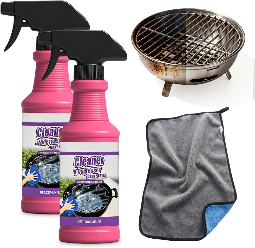Fast Acting Heavy Duty Grill Degreaser Spray, Heavy Duty BBQ Grill Degreaser, Outdoor Grills Cleaner, For Kitchen Grates and Racks (2 PCS)