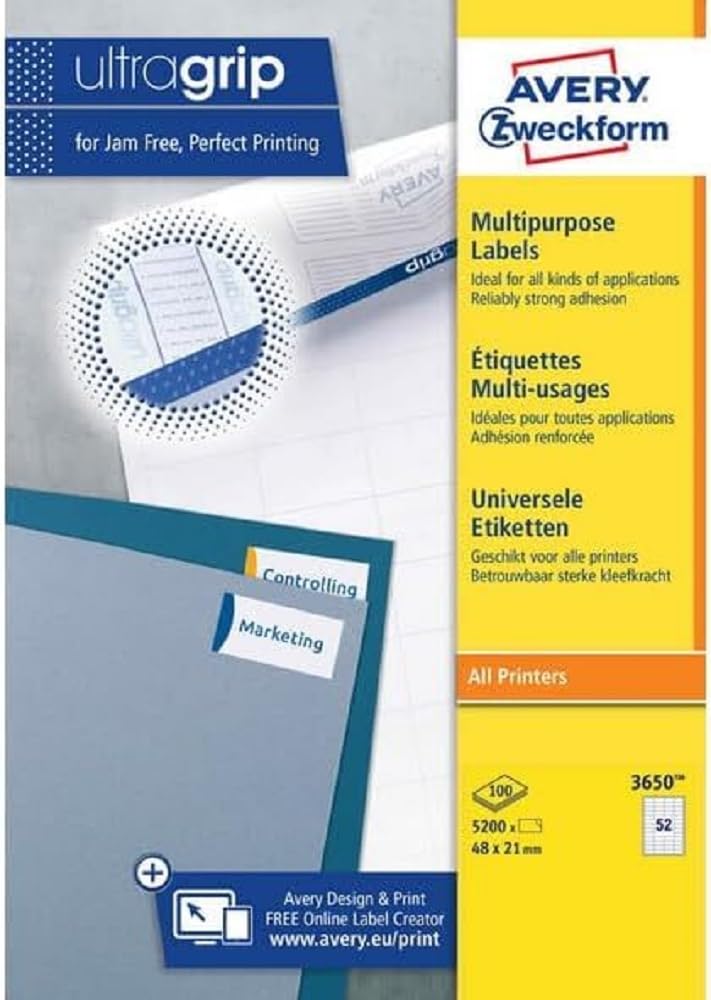 Avery Zweckform 3650 Universal Labels 48x21 mm for Inkjet Laser Copy White
