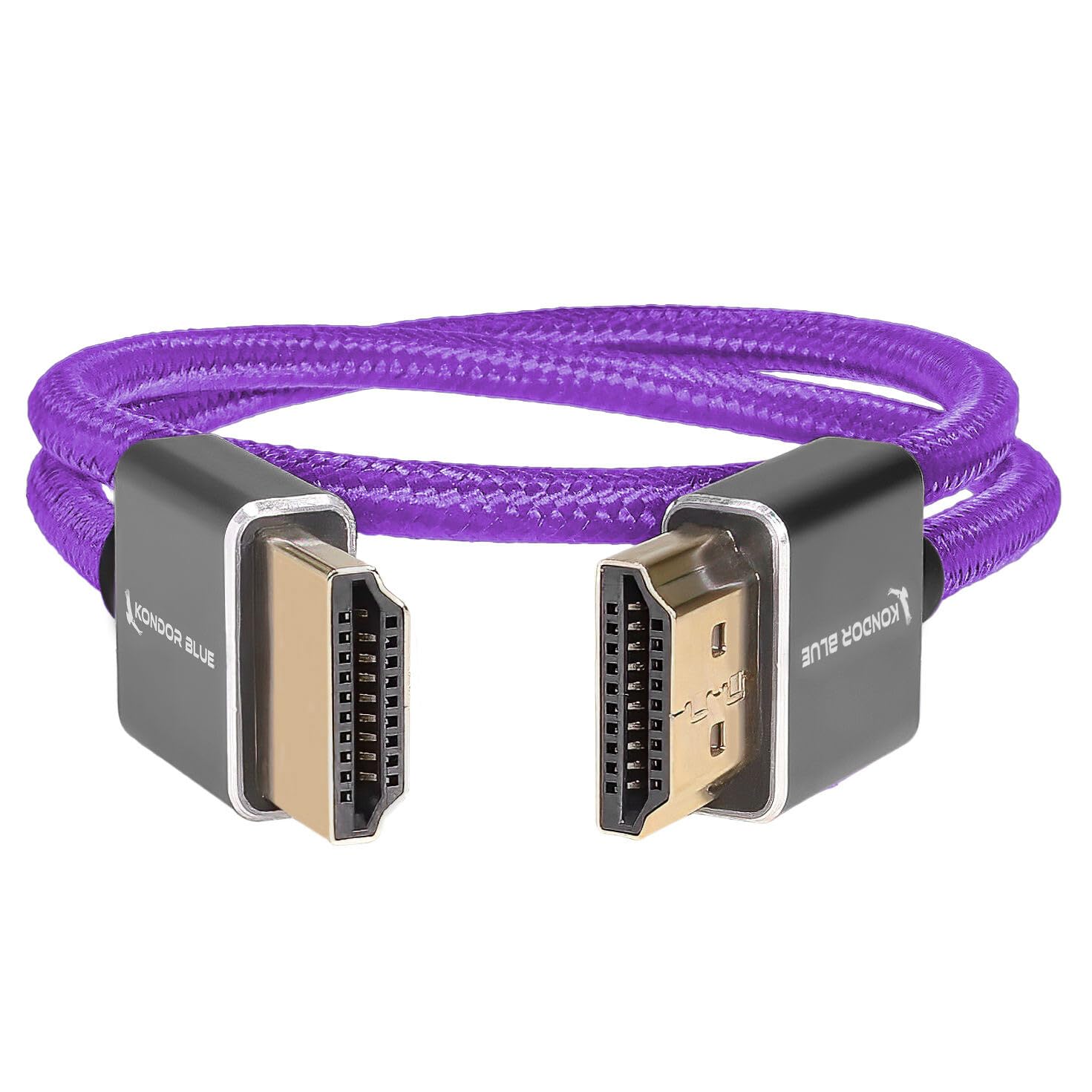KONDOR BLUE X Gerald Undone | MK2 HDMI to HDMI Thin Short 18" Inch Braided Cable for On-Camera Monitors, Capture Cards + More | 4K/60hz | 18Gbps 3D HDR MetaData | Limited Edition Purple
