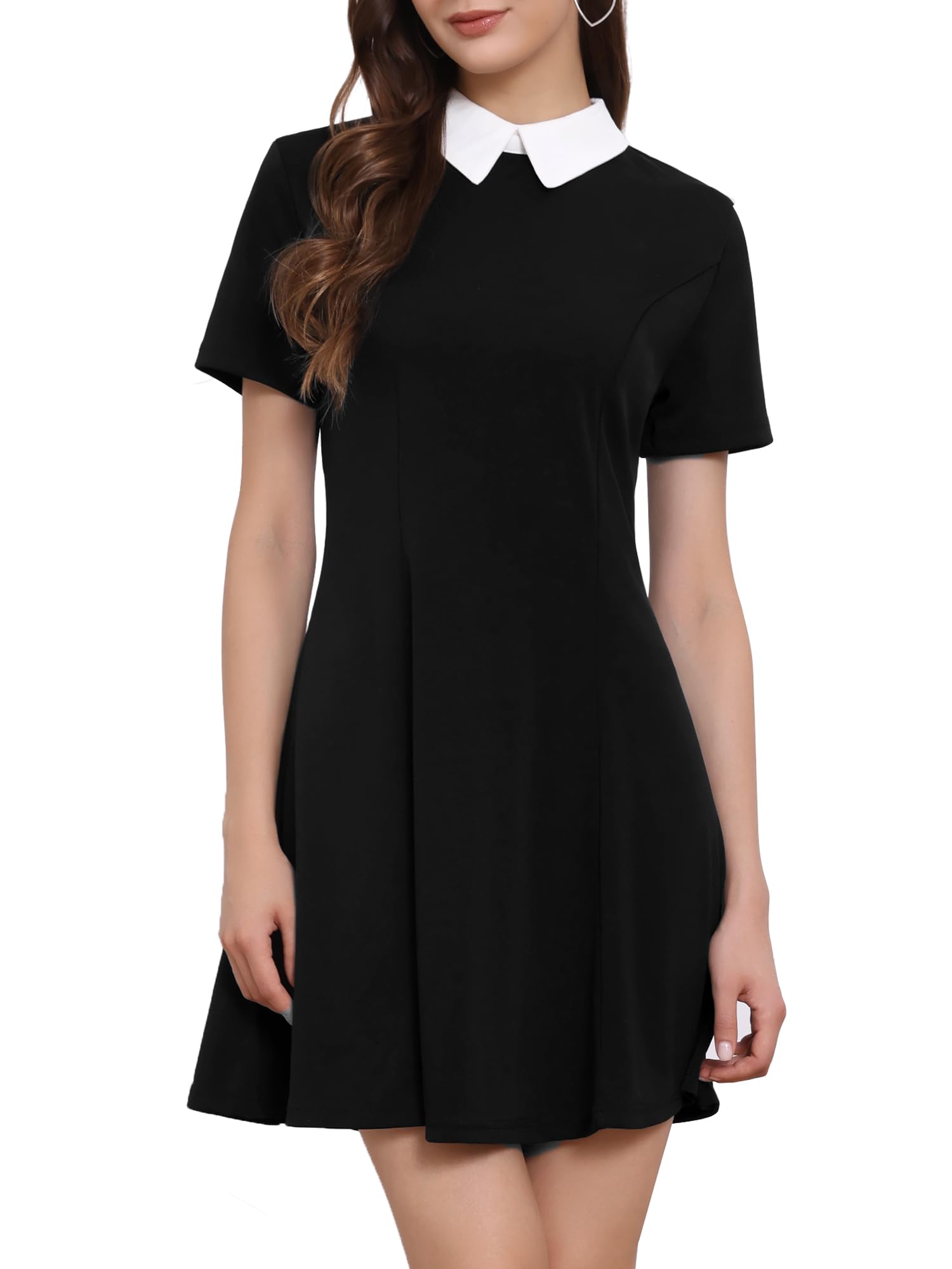 Photo 1 of Allegra K Women's Short Sleeve Halloween Dresses Peter Pan Collar Casual Flare Skater Mini Vintage Dress 2026 XX-Large Black