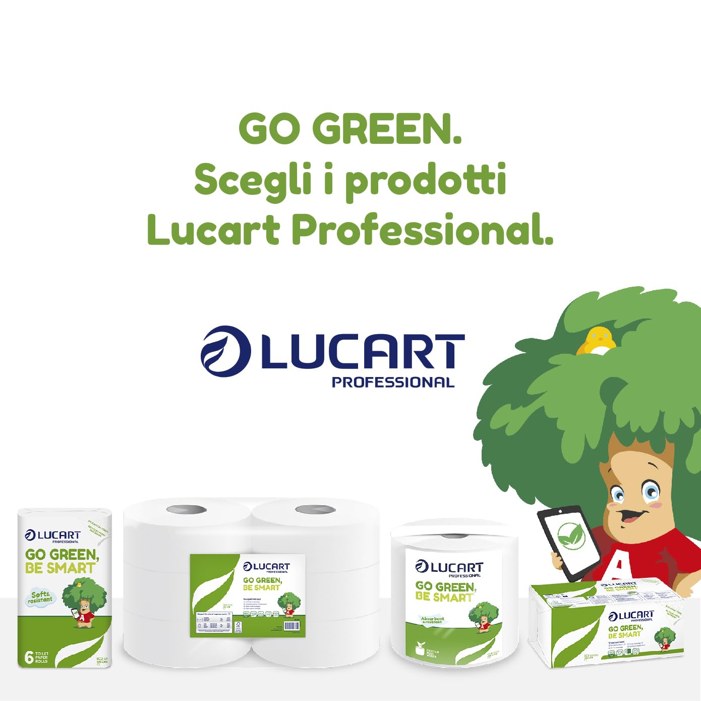 Lucart Professional, Confezione da 6 Rotoli Jumbo di Carta Igienica Ecologica, 2 Veli, Morbida e Consistente, 100% Riciclata, Certificata FSC Recycled, Color Bianco