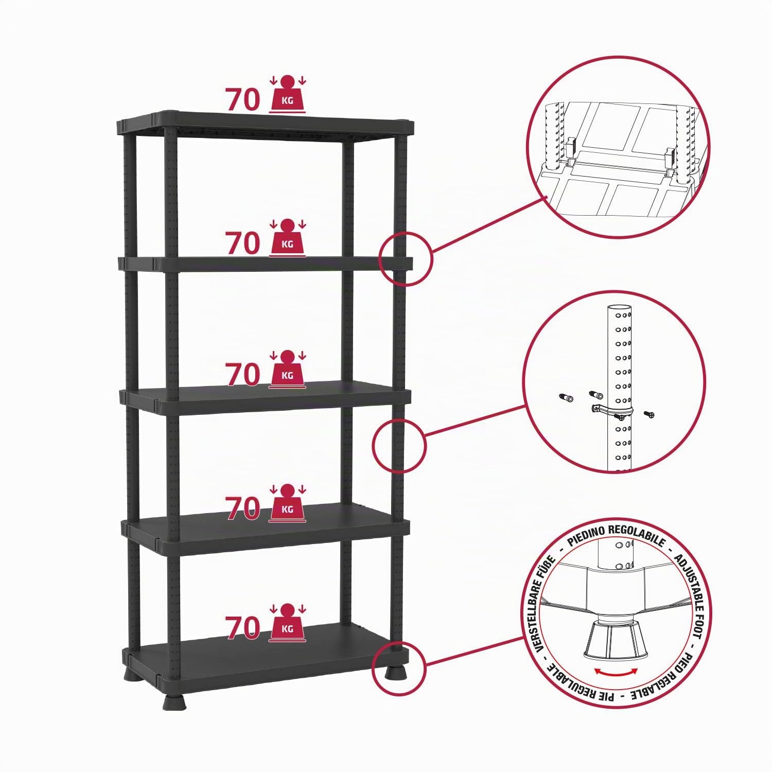 Terry - Scaffale 9045/5c, Étagère Modulaire, Meuble de Rangement, pour Intérieur et Extérieur, 90x45x187,5 cm