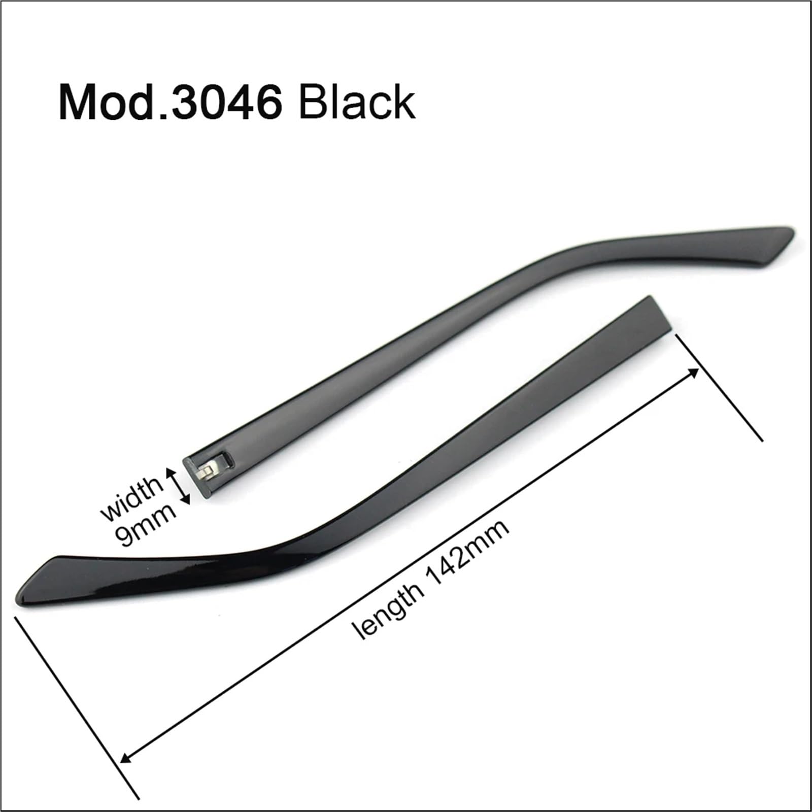 Gafas Patilla Patilla 10 pares de gafas de PC, patillas de plástico, punta de pierna, marco óptico, piezas de reparación de gafas, 9mm, 8mm, 7mm de ancho(Mod.3046 Black)