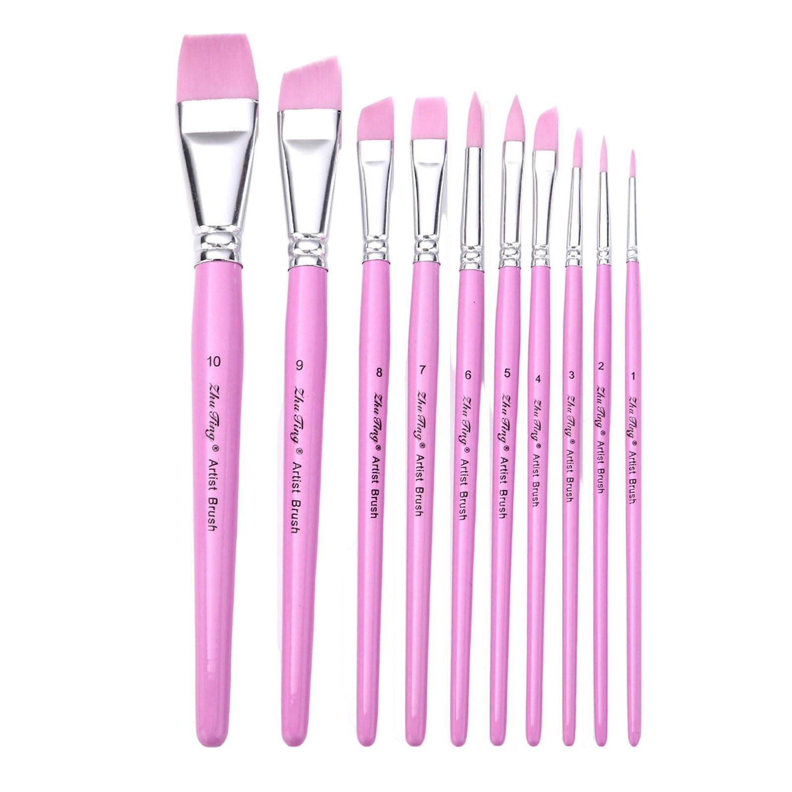 10Pcs Artist Paint Brushes for Watercolor Acrylics Oil Rock Painting Nylon Bristle Brush for Rock Canvas Painting Professional Artist Brush