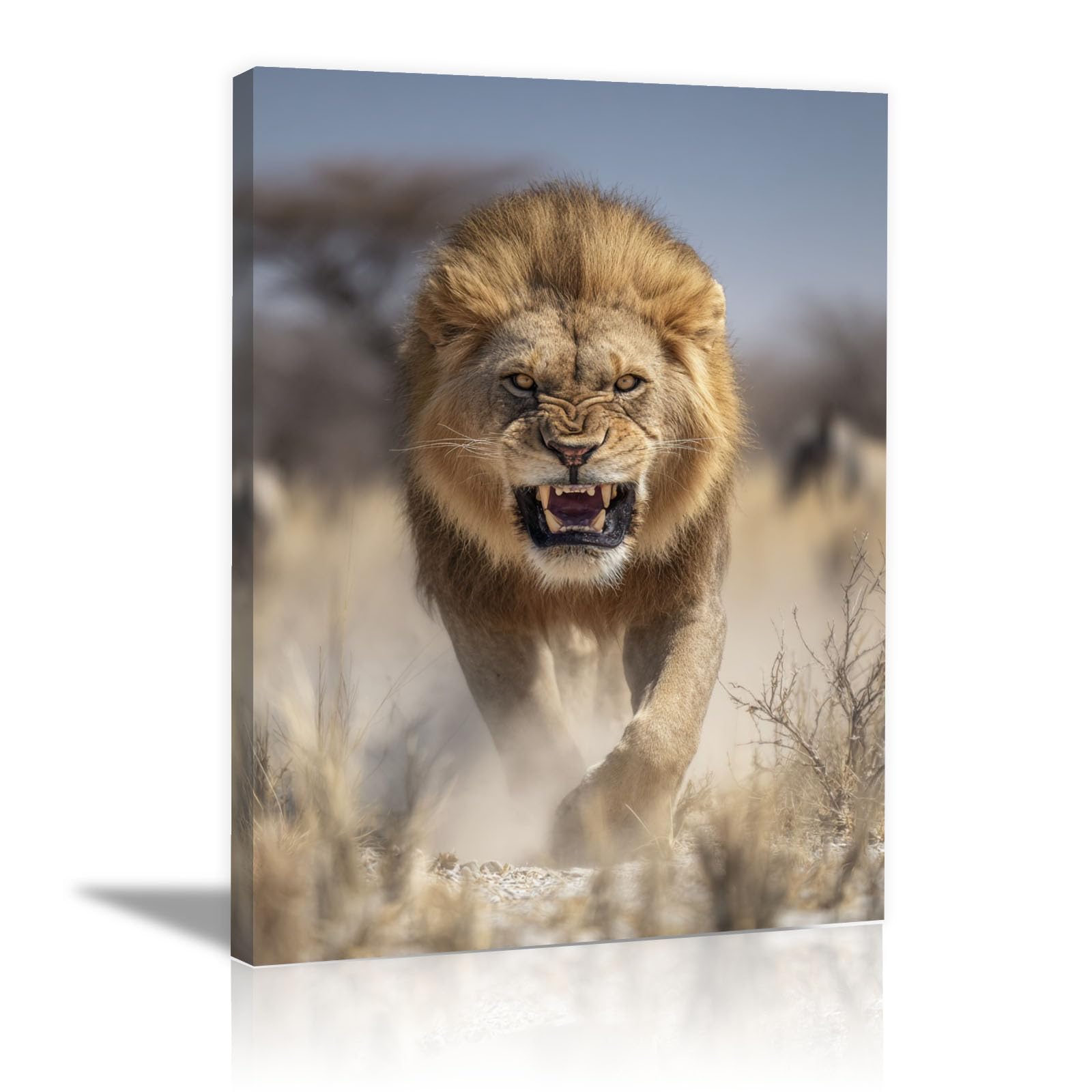 TERUEA Funny Bathroom Wall Painting Abstract Artwork Wild Lion Wilderness Portrait Picture Large Creature Canvas Modern Wall Art Animals Pictures for Bedroom Living Room Office(Gold)-70x100cm Framed