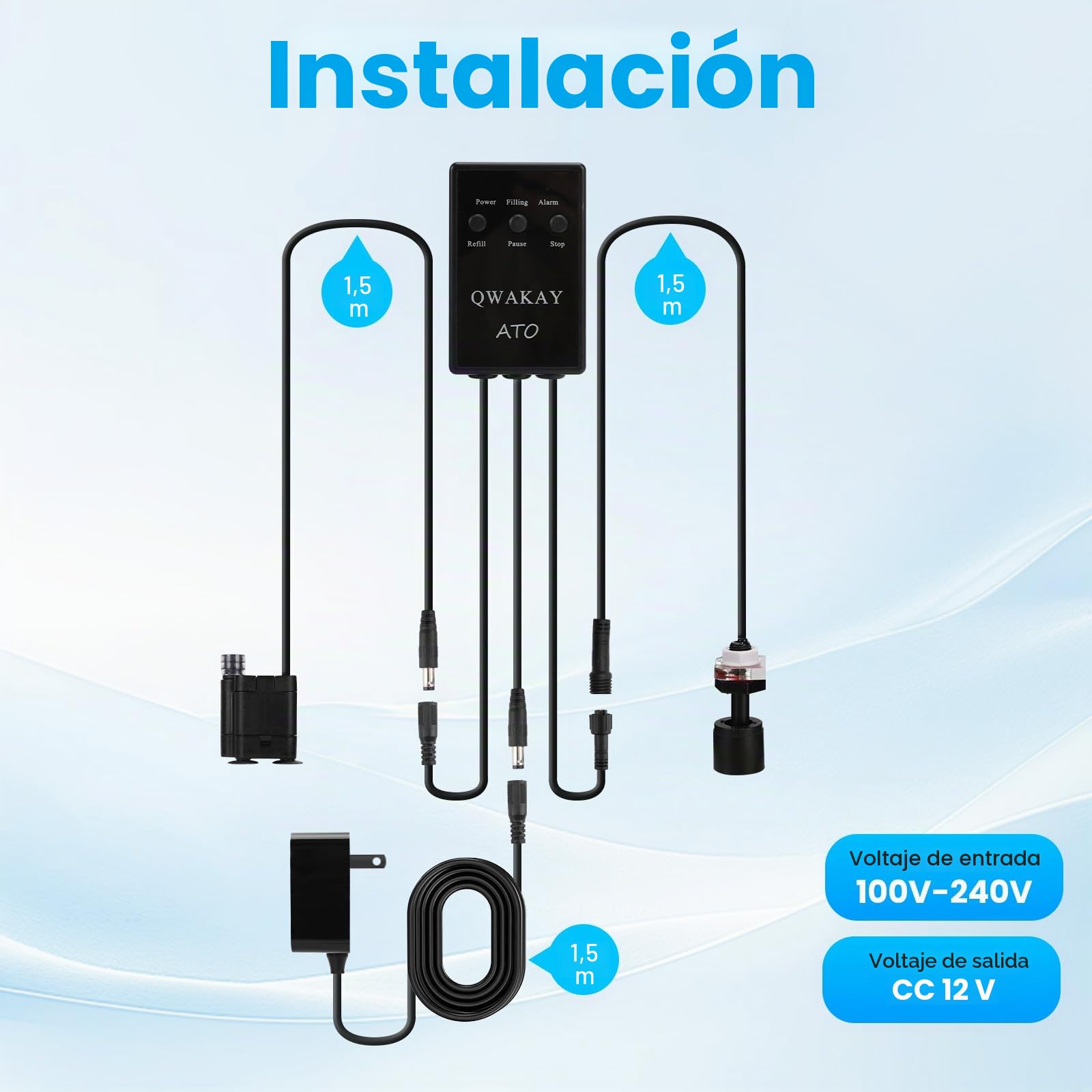 Qwakay Sistema de recarga automática Smart ATO System Acuario con bomba | – Recarga automática Sistema ATO para acuarios – Acuario Agua de mar Recarga de Agua para Arrecife y Plantas