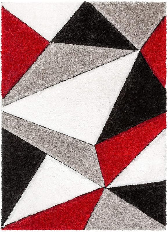 Image of Shaggy Rug for Bedroom Living Room 3X5 FEET Fluffy Plush Area Carpet with Non Slip Backing, Modern Cozy Floor Rug for Home Decor and Comfort (Silver Red Ivory)