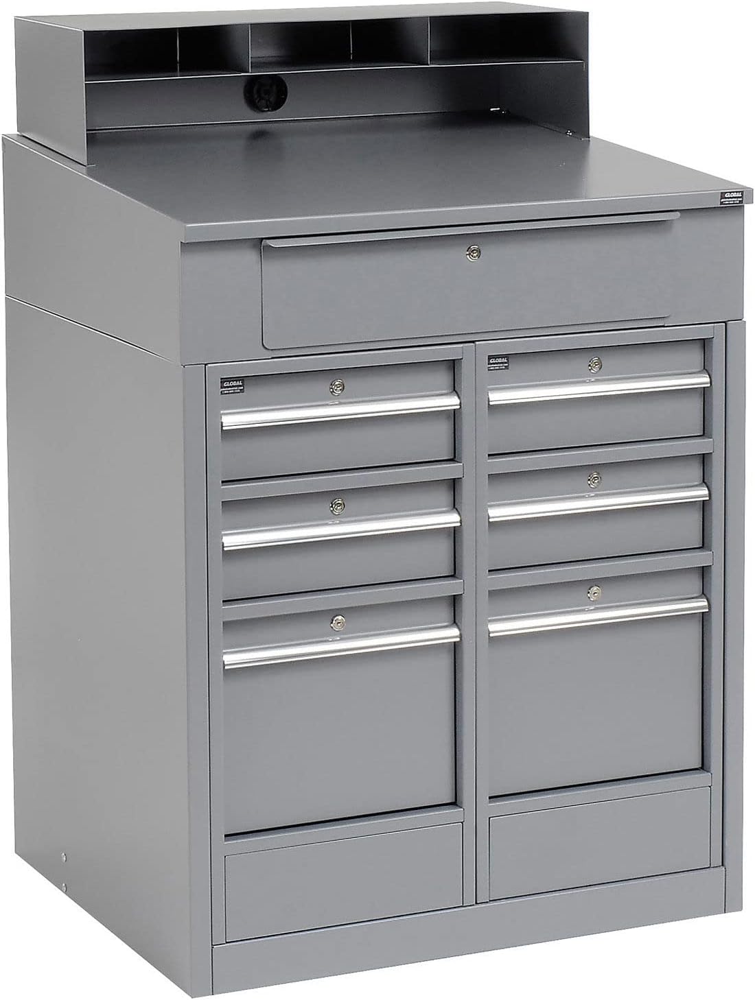 Global Industrial Shop Desk with 7 Drawers, 34-1/2"W x 30" D x 51-1/2"H, Gray