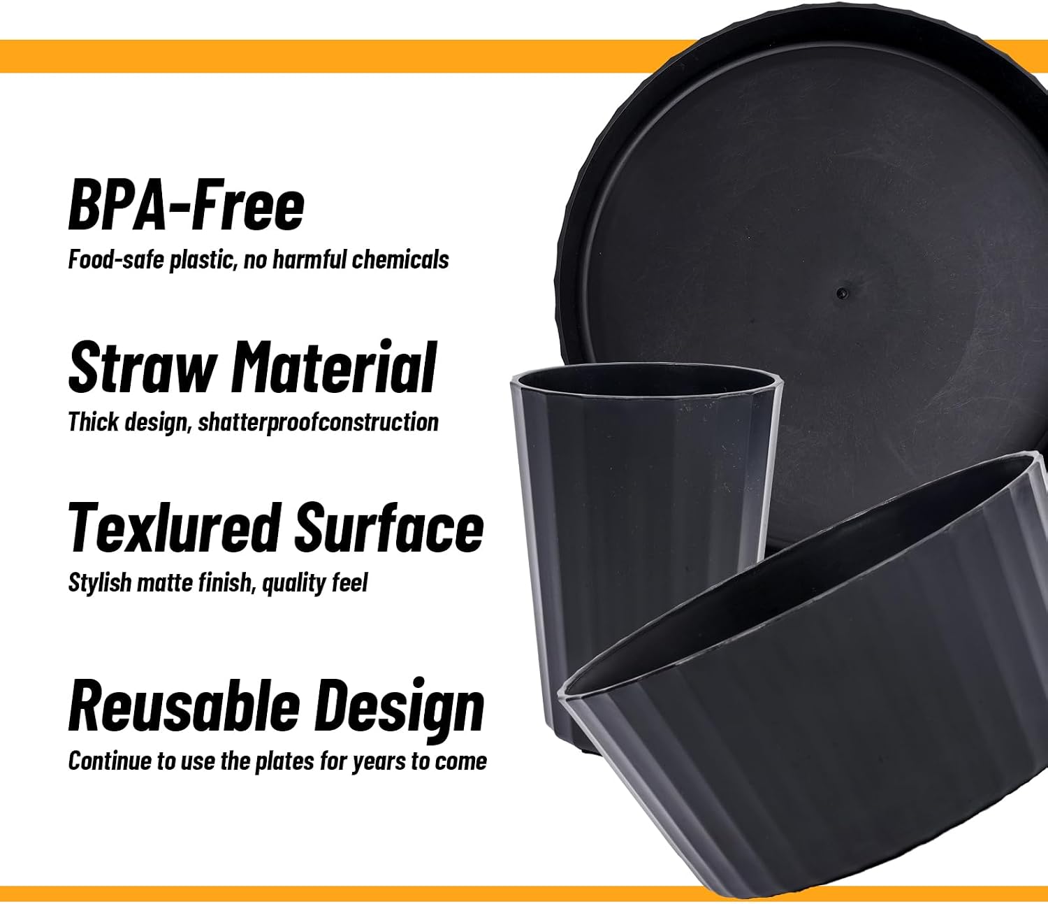 24Pcs Kitchen Plastic Wheat Straw Dinnerware Set,Dinnerware Sets for 6,Microwave Dishwasher Safe Plates