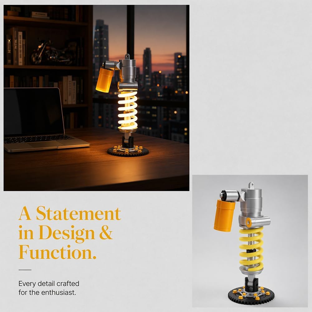 Lampada da scrivania a LED con ammortizzatore per stampa 3D, luce notturna a LED in stile industriale, pressione dell'aria regolabile, per sala giochi, garage e amanti dell'auto
