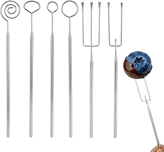 6pcs Chocolate Dipping Tools Set, 6 Styles Stainless Steel Candy Dipping Tools Chocolate Dipper Fork for Candy Making Supplies Truffles Pralines Cake Decorating (Silver)