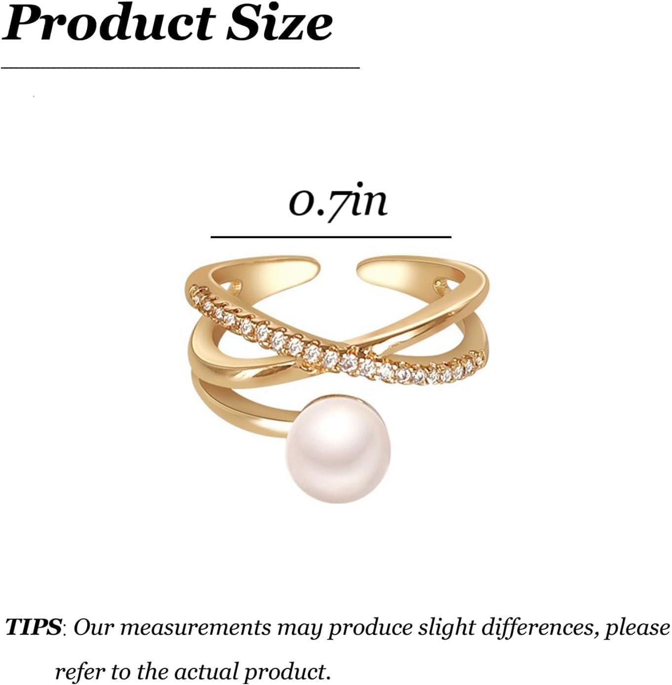 HUASAI Pearl Ring for Women Cubic Zirconia Engagement Ring Gold Silver Rhinestone Statement Dainty Simple Finger Open Rings Dress Accessories Valentines Day Jewelry Gift for Her