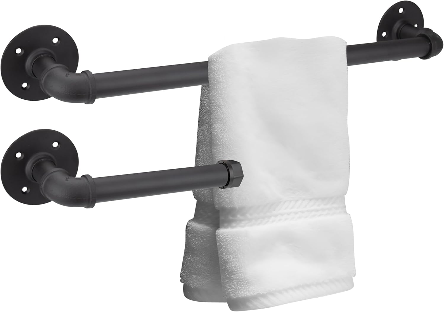 18in Industrial Pipe Bathroom Hardware 5 pcs in One Set Wall Mounted Bathroom Accessories Kit for Hand Towel Bar, Toilet Paper Holder, 3 pcs Robe Towel Hooks, Matte Black