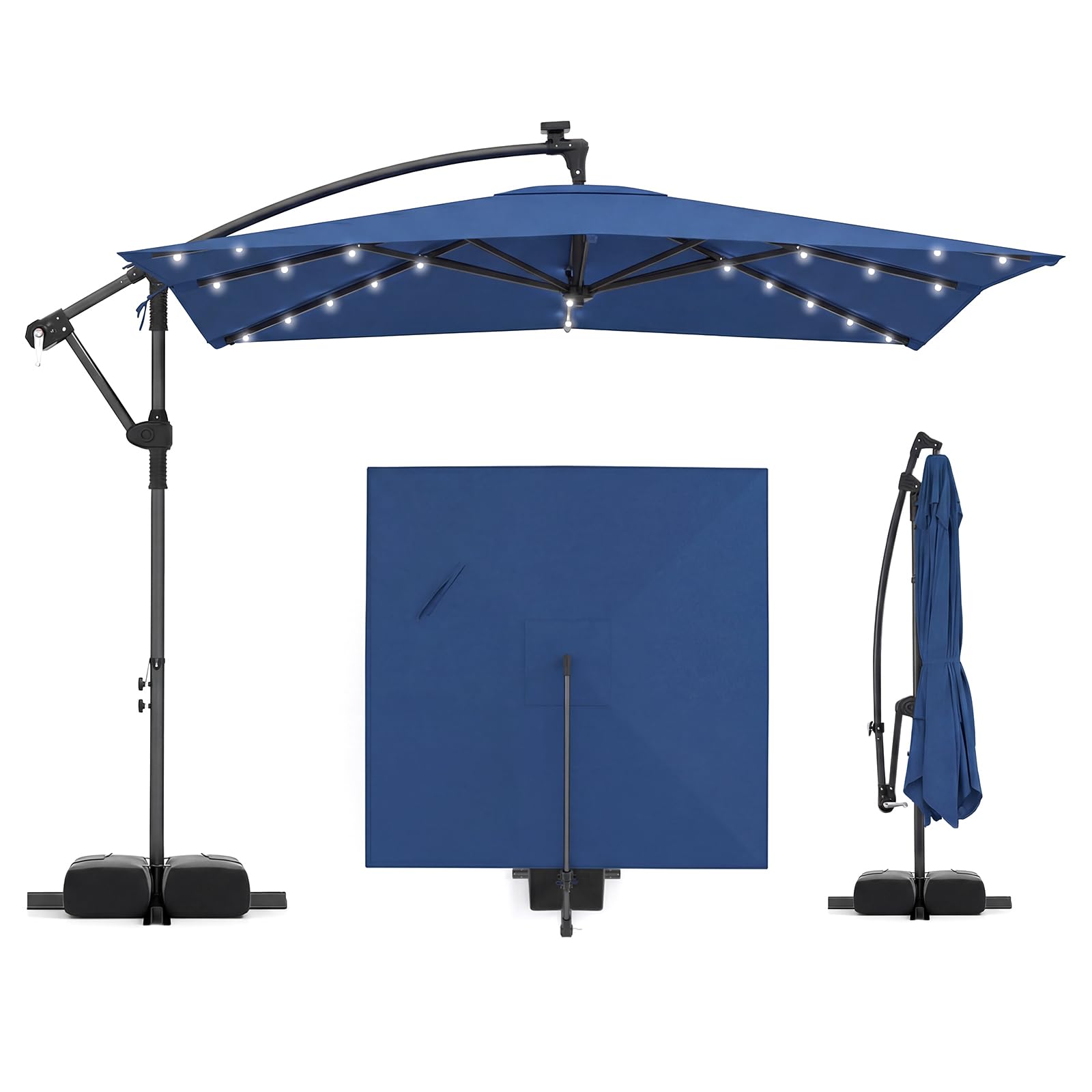 8 foot patio umbrella cantilever with lights Amazon.com : Tangkula 8x8 FT Solar Patio Umbrella with Base Included,  Square Offset Cantilever Outdoor Umbrella with 360 Degree Rotation, 32 LED  Lights, Crank Handle, 2 Sandbags, 8 Ribs, Air Vent for