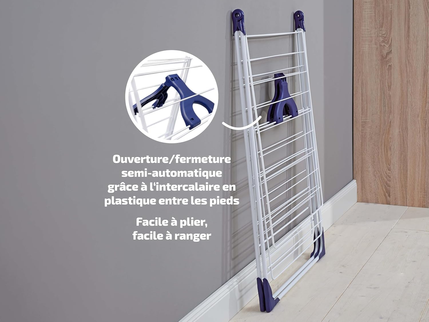 Leifheit Séchoir sur pied Classic 250 Flex, étendoir avec filet à linge, tancarville pliable et résistant aux intempéries, longueur d'étendage de 25 m