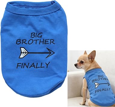 Cotton Pet Outfits for Dogs Boy, Dog Tank Tops Clothing for Cats Puppies, Big Brother Print Doggie T Shirts for Camping Vacation Daily Wear Hiking Sports Neck Girth 12.99