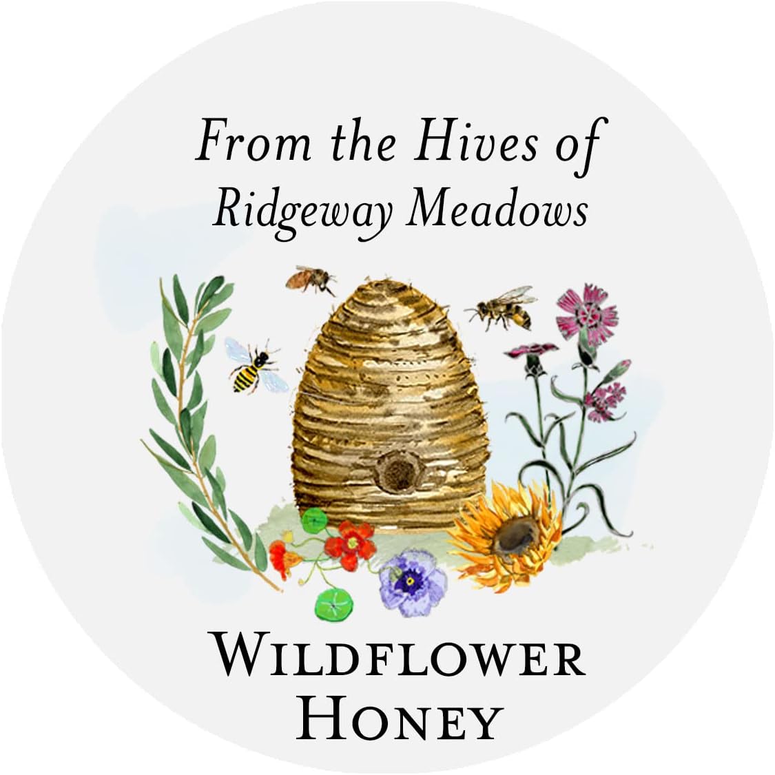 Personalized Wildflower Honey Labels - Sets of 18 with Options for 25 and 50 (2" Wide x 3" Tall Oval)