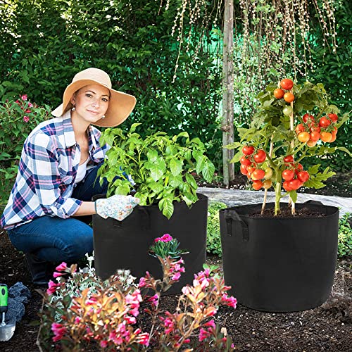 Lotfancy 10 Gallon Grow Bags, 5-Pack, Thickened Nonwoven Aeration Fabric Pots With Reinforced Handles, Heavy Duty Gardening Planter Containers For Vegetables Flowers Fruits, Black #TOP4