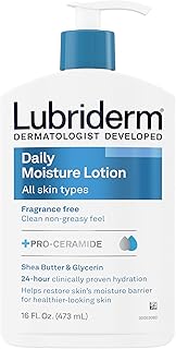 Lubriderm Fragrance Free Daily Moisture Lotion + Pro-Ceramide, Shea Butter & Glycerin, Face, Hand & Body Lotion for Sensitive Skin, Hydrating Lotion for Healthier-Looking Skin, 16 fl. oz